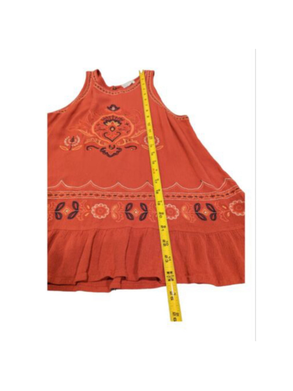 Coco + Jaimeson Top Ladies Med Rust Sleeveless Blouse Floral Embroidery Boho - Picture 7 of 9